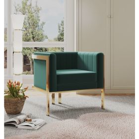 Manhattan Comfort Paramount Forest Green and Polished Brass Velvet Accent Armchair