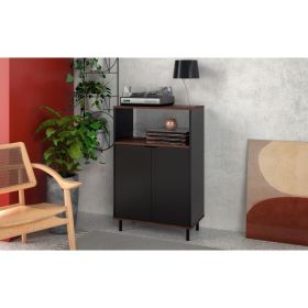 Manhattan Comfort Mosholu Accent Cabinet with 3 Shelves in Black and Nut Brown