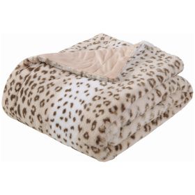 Printed Faux Rabbit Fur Throw; Lightweight Plush Cozy Soft Blanket; 60&quot; x 70&quot;; Sand Leopard