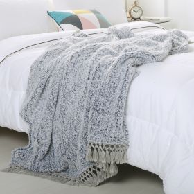 Back Printed Sherpa Throw With Tassels-Blue-50&rdquo;*60&rdquo; (2 Pack Set Of 2)