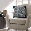 20 x 20 Modern Square Cotton Accent Throw Pillow; Mandala Design Pattern; Black; White