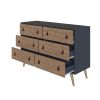 Manhattan Comfort Amber Double Dresser with Faux Leather Handles in Blue and Nature