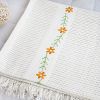 [Chrysanthemum - White] Thermal Cellular Embroidered Throw Blanket (31.5 by 55.1 inches)