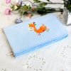 [Orange Giraffe - Blue] Embroidered Applique Coral Fleece Baby Throw Blanket (29.5 by 39.4 inches)
