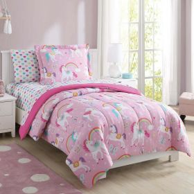 Rainbow Unicorn Bed-in-a-Bag Coordinated Bedding Set, Pink (size: TWIN)