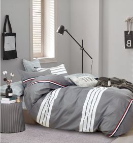 Kevin Gray/white Striped 100% Cotton Reversible Comforter Set (size: Queen/Full)