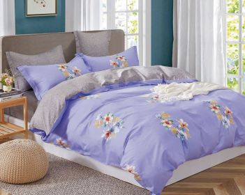 Kaufman Lily floral 100% Cotton Purple Comforter Set (size: KING)