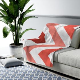 Accent Throw Blankets, Red And White Herringbone Style Velveteen Plush Blanket (size: 60" Ã— 80")